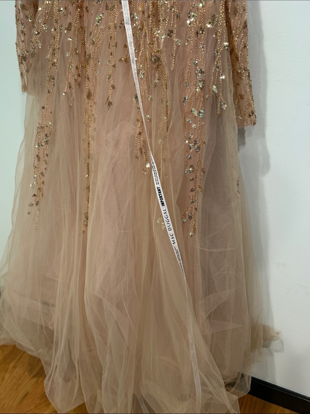 Mac Duggal Blush Champagne Embellished v neck Tulle Maxi Gown plus size 24 new - Picture 7 of 14